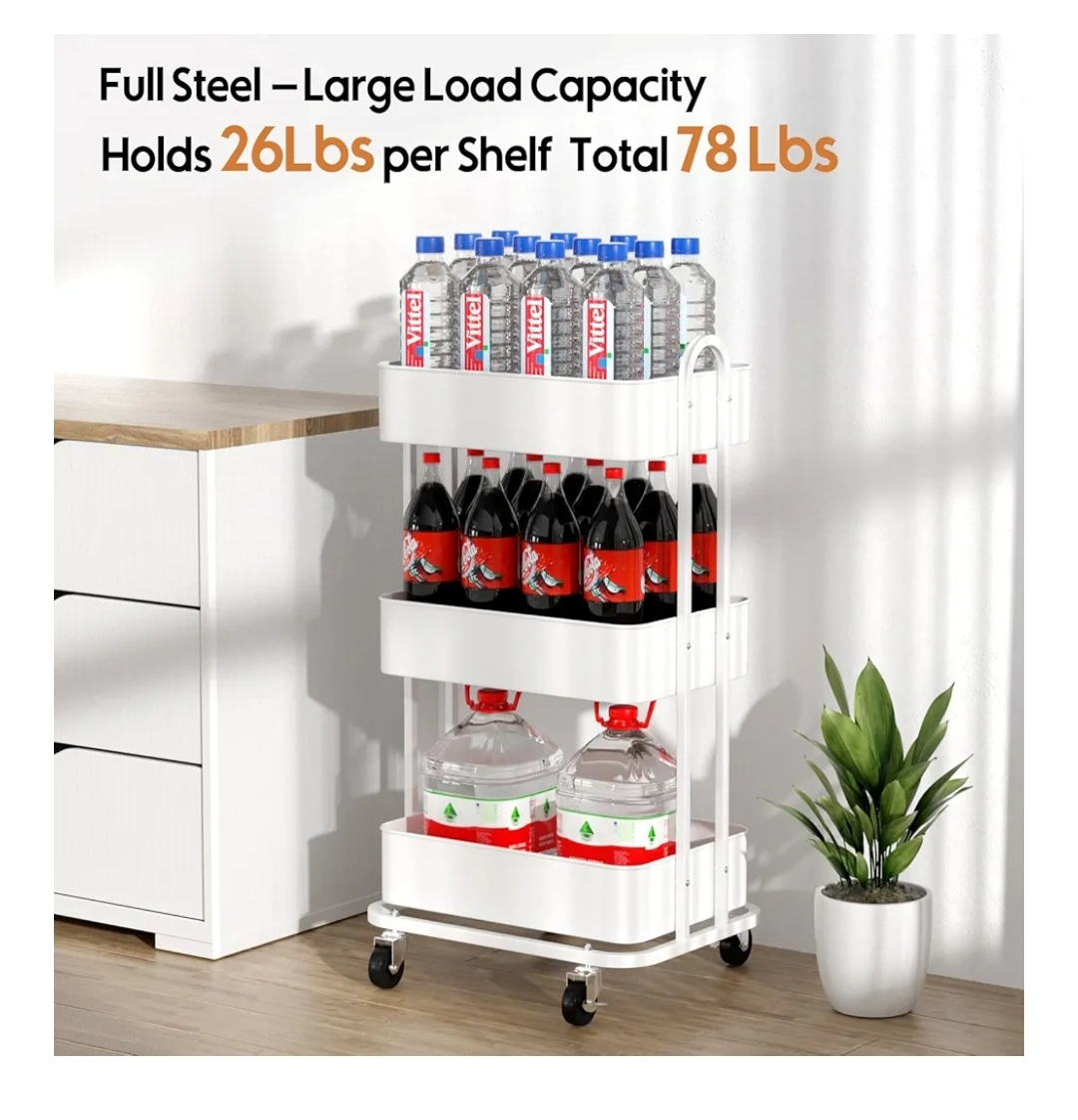 3-Tier Metal Rolling Cart (White) - photo 2