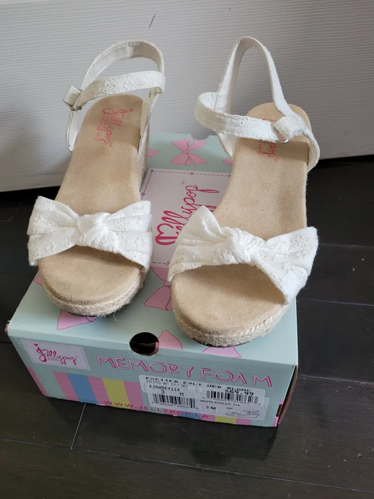 Jellypop Kids White Wedges - Girls Size 3 thumbnail