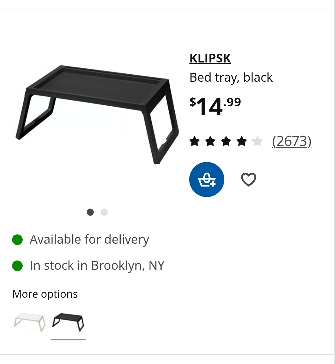IKEA KLIPSK Bed Tray - Black