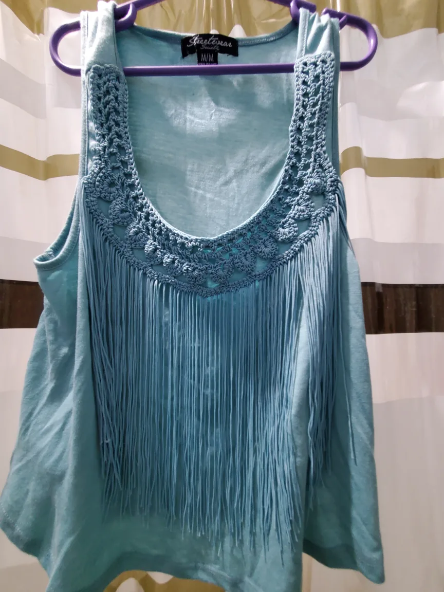 Blue tassel sleeveless streetwear society shirt thumbnail