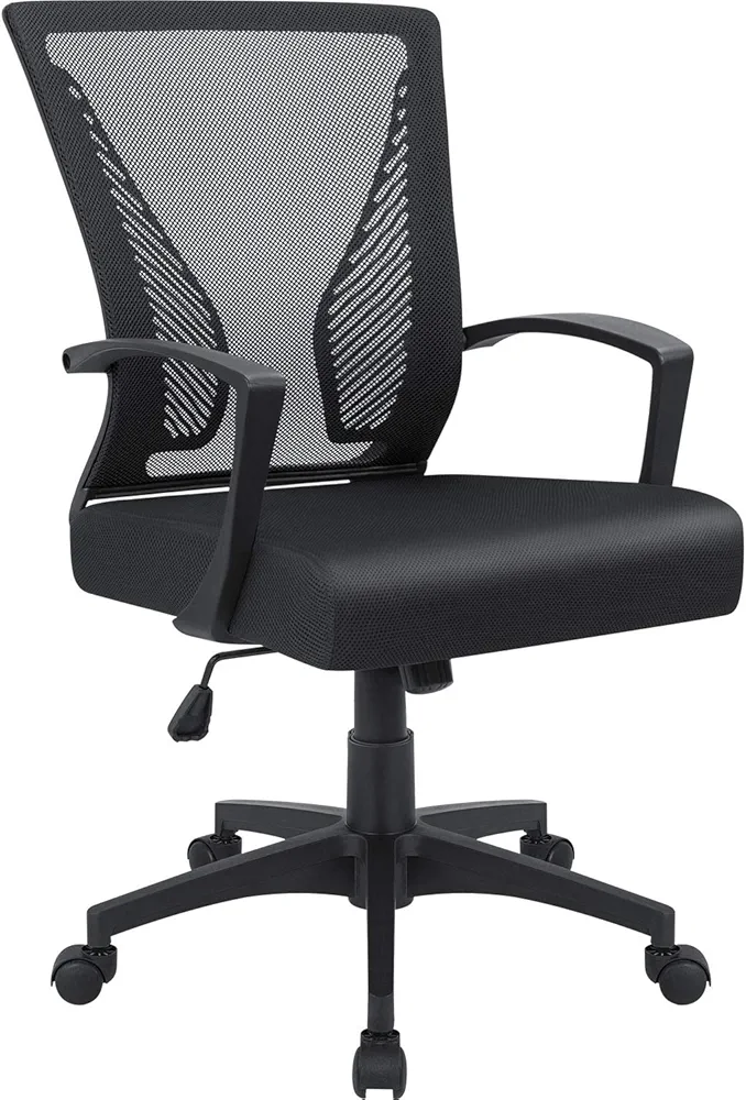 Office Mesh Chair Mid Back Swivel Lumbar Support with Armrest