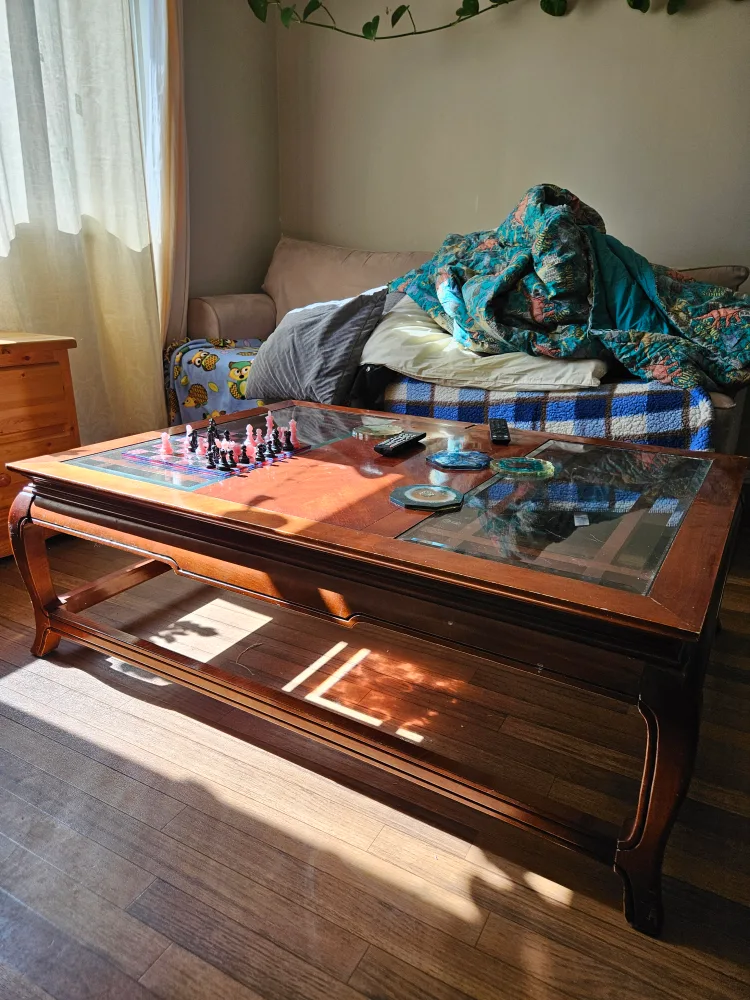 Wooden Coffee Table with Glass Top thumbnail