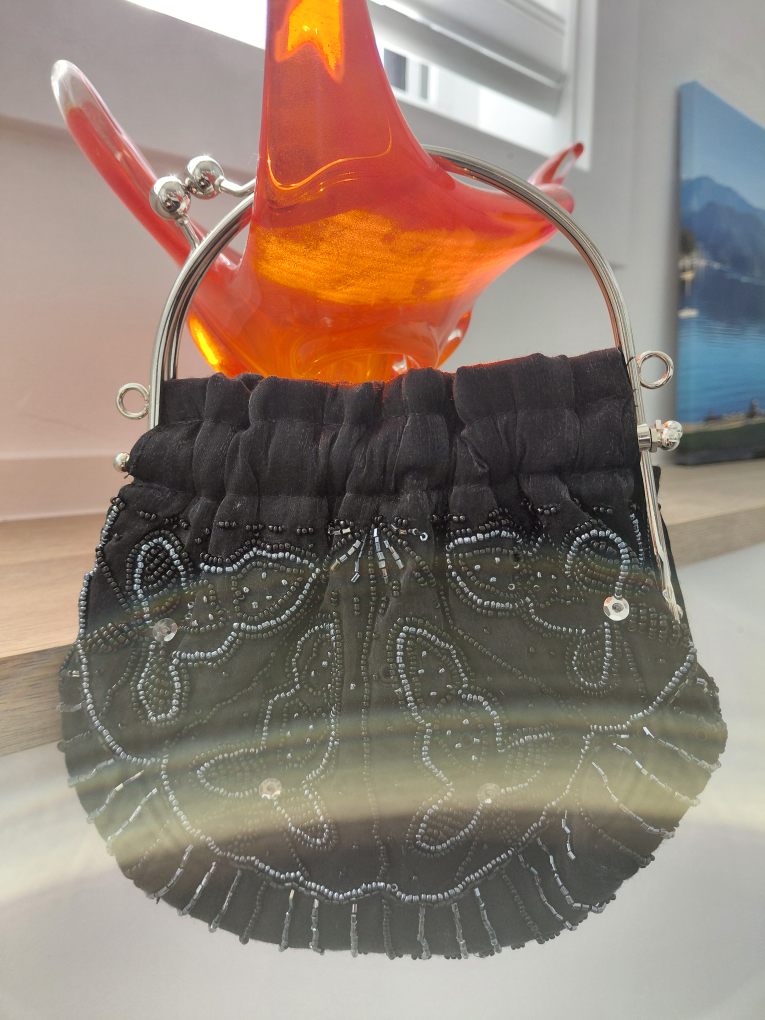 Vintage Black Beaded Evening Bag