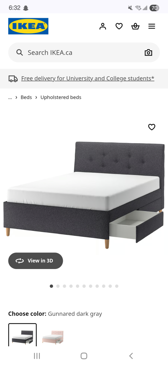 IKEA Upholstered Bed - Gunnared Dark Gray