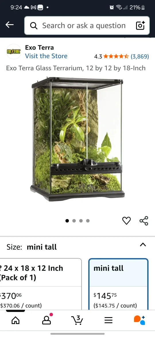 Exo Terra Mini Terrarium 12 x 12 x 18 with accessories thumbnail