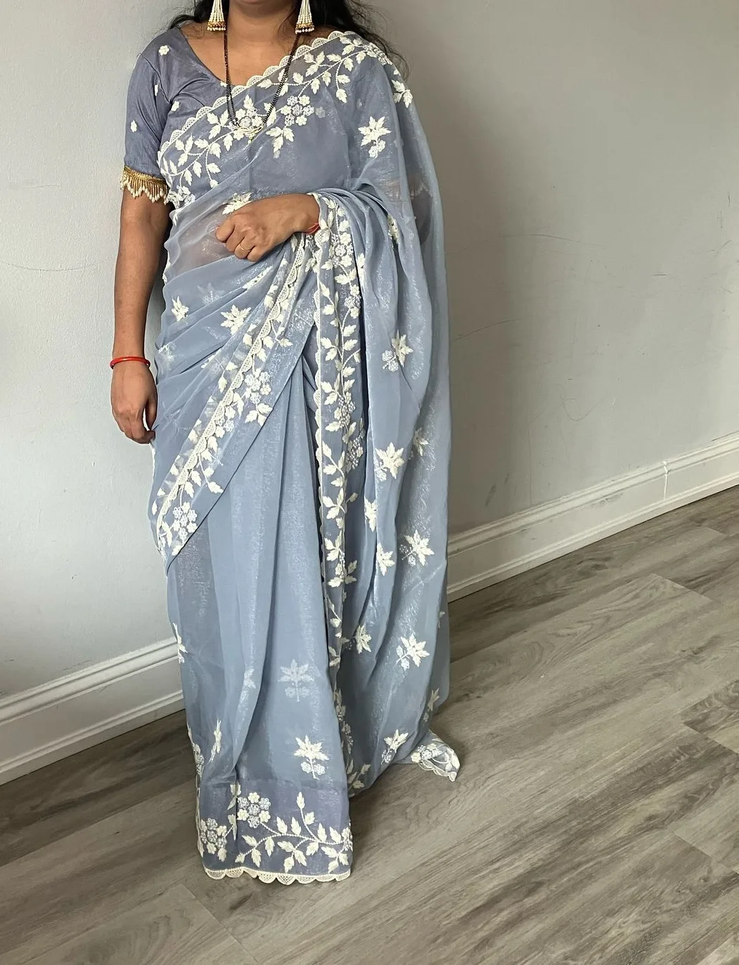 Grey Embroidered Saree thumbnail