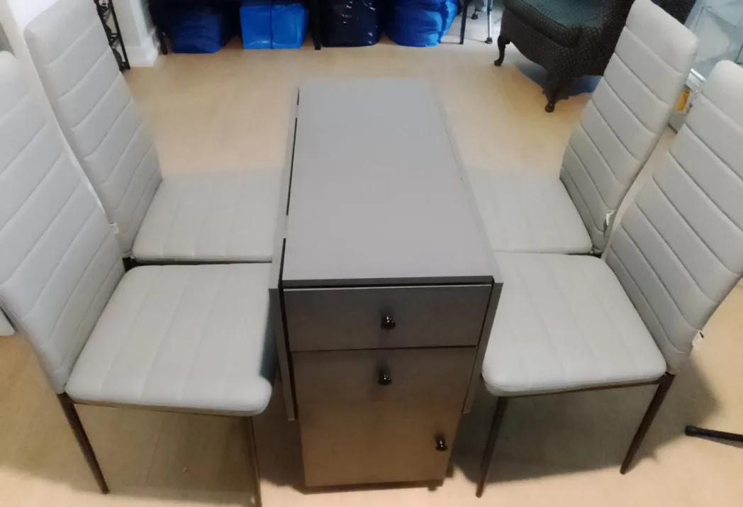 Folding Dining Table with pantry drawers and 4 Chairs - Grey thumbnail