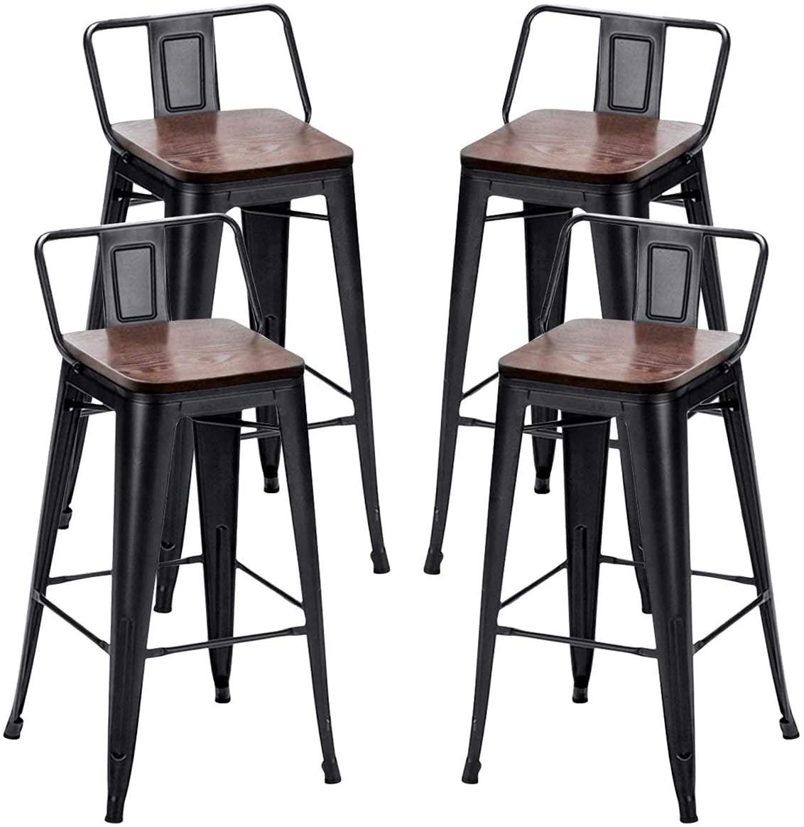 Set of 4 Metal Bar Stools with Wood Seat - photo 5