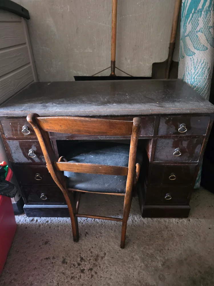 Antique Wooden Desk and Chair Set image indicator(3)
