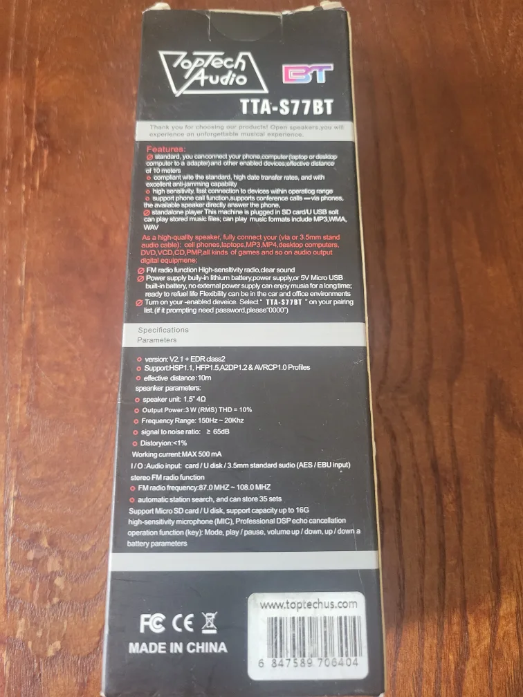 Toptech Audio TTA-S77BT Bluetooth Speaker image indicator(2)