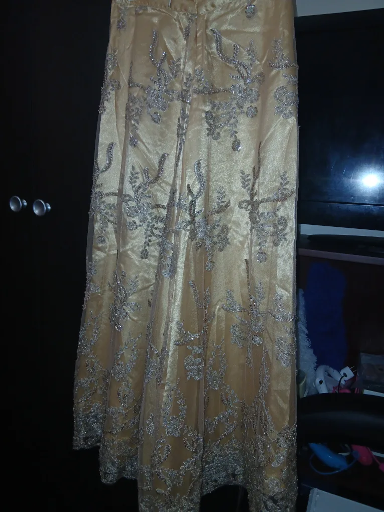 Golden Beaded Party Long Skirt (Handmade) thumbnail