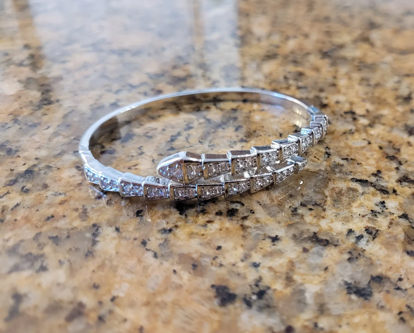 Silver Half Body Snake Bangle Bracelet with Rhinestones image indicator(2)