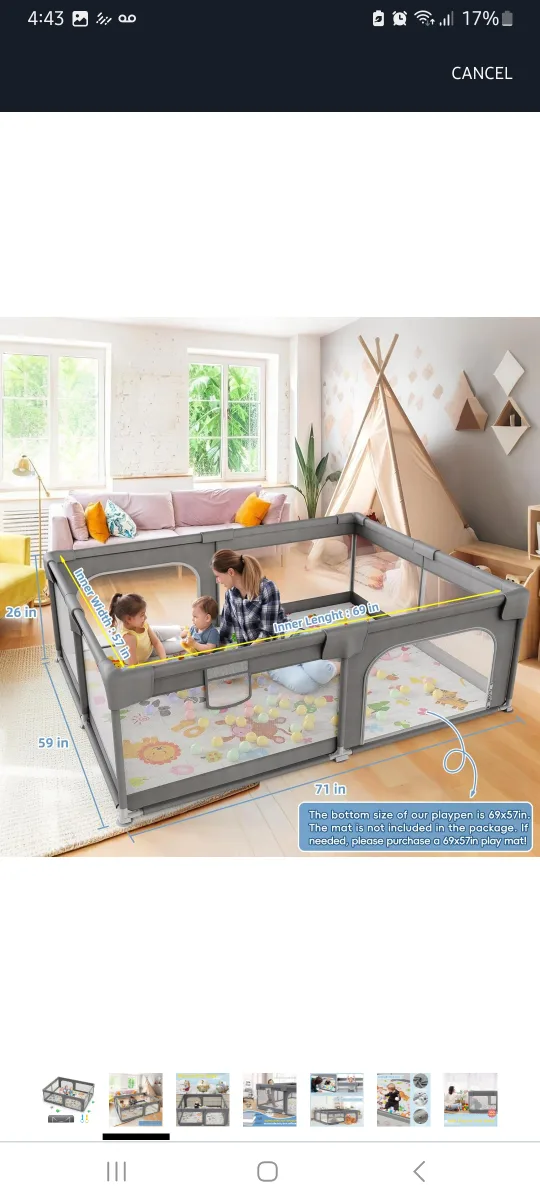 moving Sale Grey Baby Playpen - Safe Play Area thumbnail