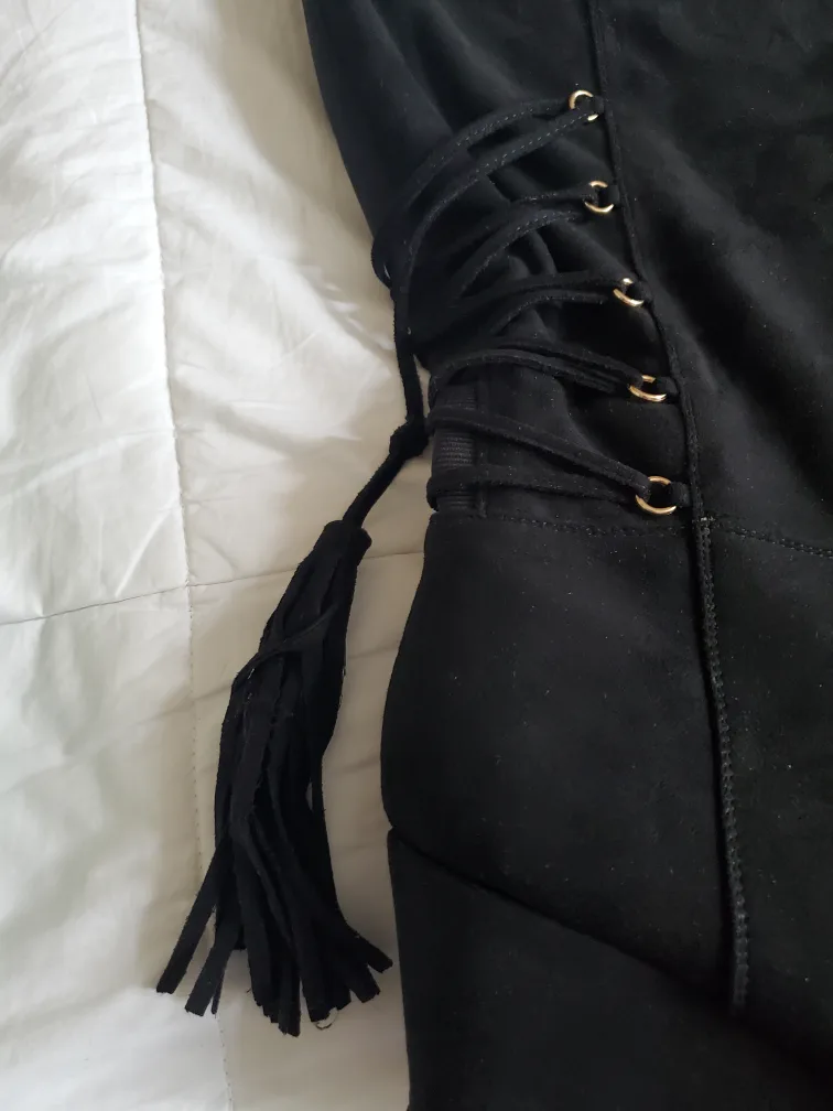 Black Wedge Knee High Boots 11w image indicator(2)