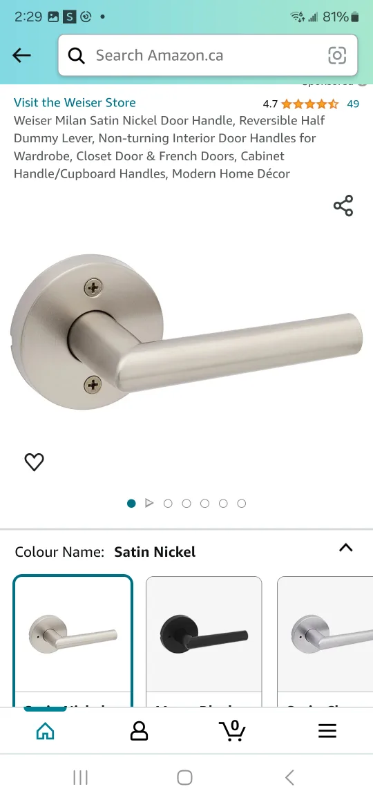 Weiser Milan Satin Nickel Door Handle, Reversible Half Dummy.. image indicator(8)