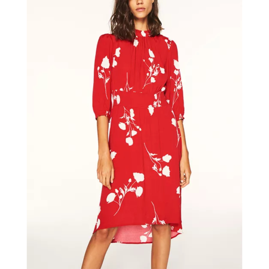 Ba & Sh Poema Floral-print High/low Dress In Rouge