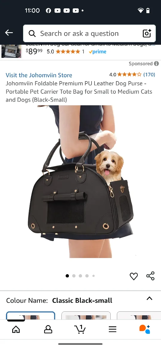 Johomviin Foldable Pet Carrier - Black, Small thumbnail