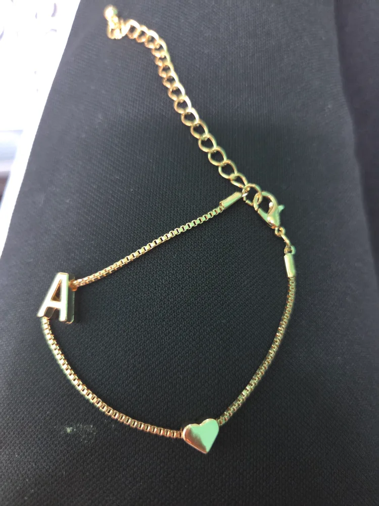 Gold Bracelet with 'A' and S Heart Charm (2 Different Bracelets) thumbnail