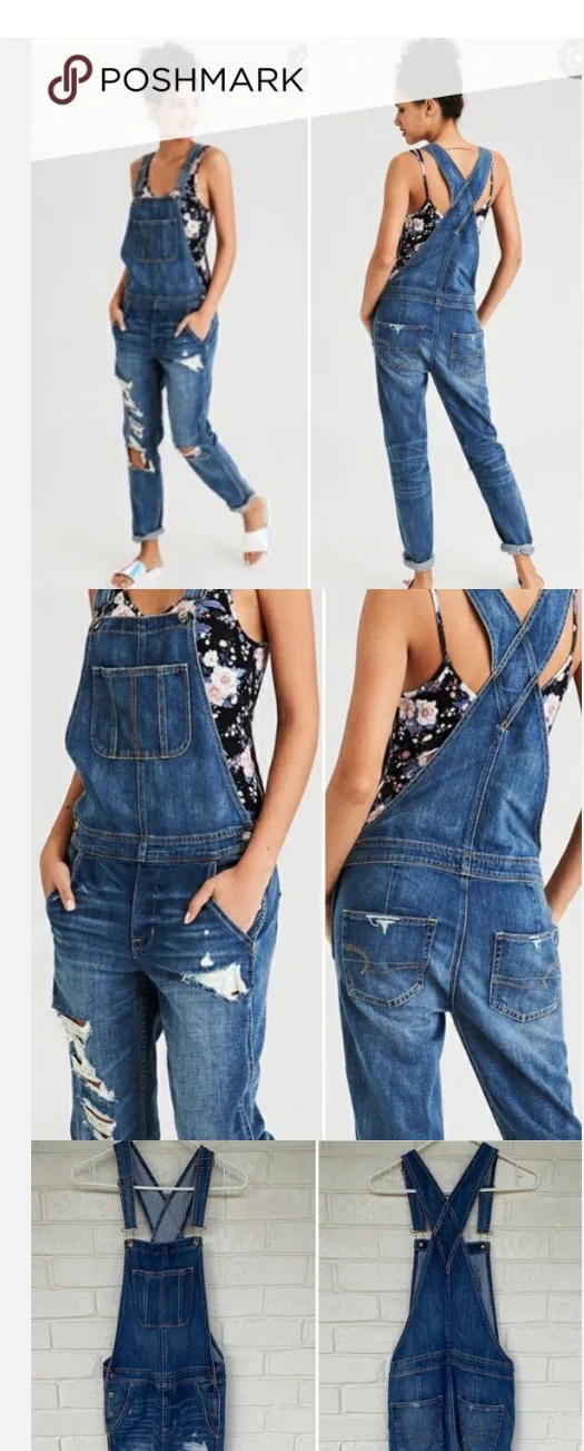 (NEW) American Eagle Distressed Denim Overalls image indicator(2)