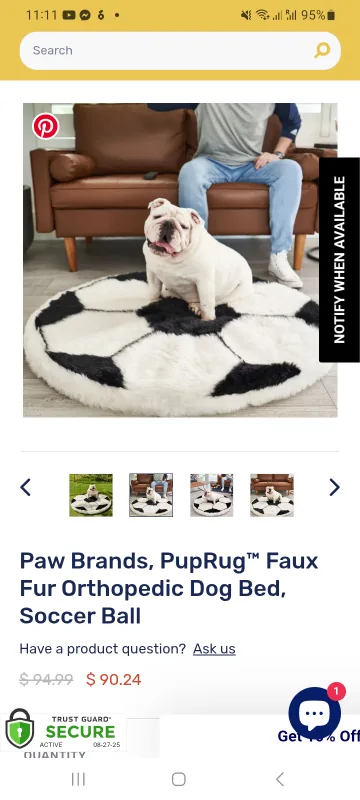 Paw Brands PupRug Soccer Ball Dog Bed - NEW! thumbnail