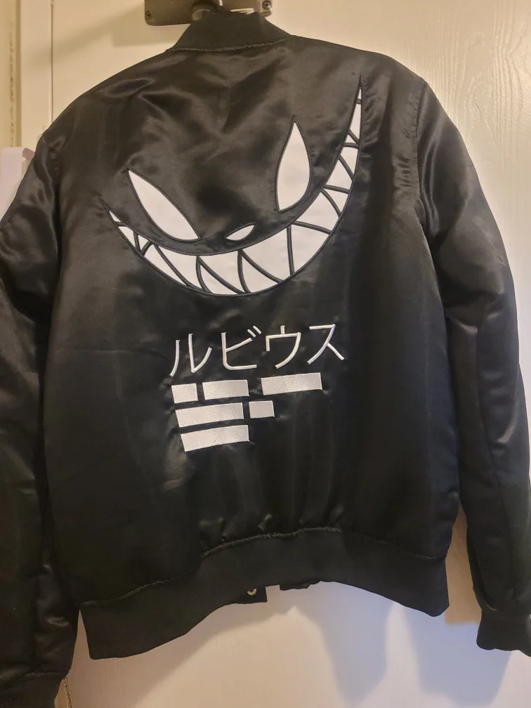Black Bomber Jacket with Graphic Design image indicator(3)