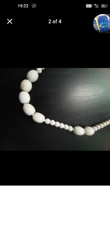 🧡 2 pc White Milk Glass Beaded Necklace - 22 Inches Long thumbnail