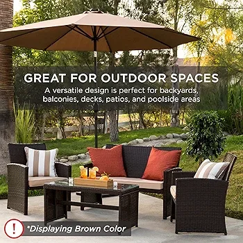 Dark Brown Wicker Patio Furniture Set with Glass Table thumbnail