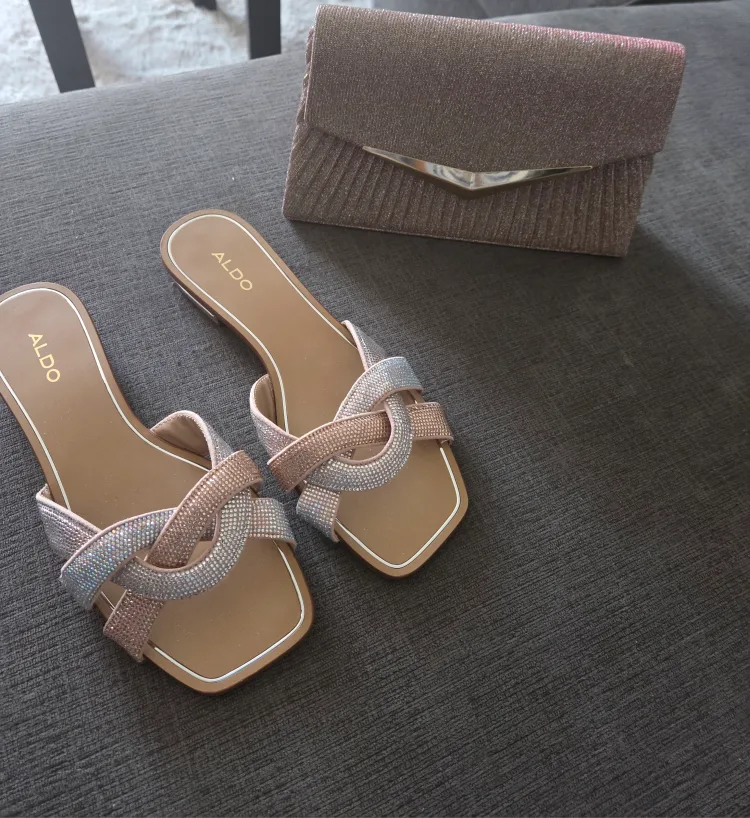 Aldo Rhinestone Sandals & Clutch Set thumbnail