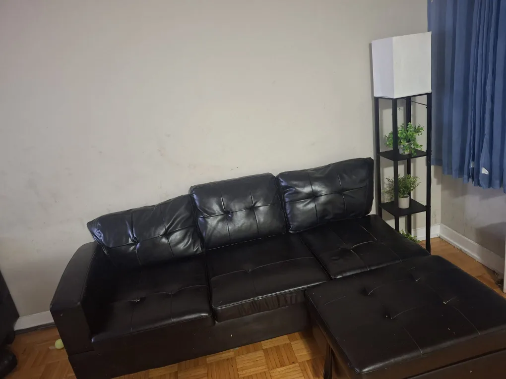 Black Faux Leather Sectional Sofa with Ottoman thumbnail