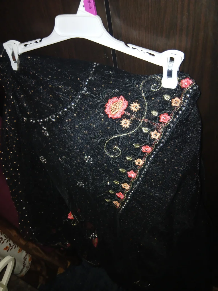 Black mesh net see through floral saree thumbnail