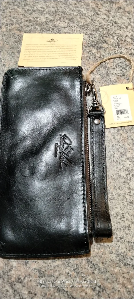 Patricia Nash Black Leather Wristlet thumbnail