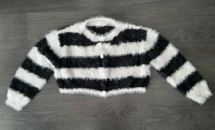 OAK+FORT Girls' Black & White Striped Cardigan - Size 7 thumbnail