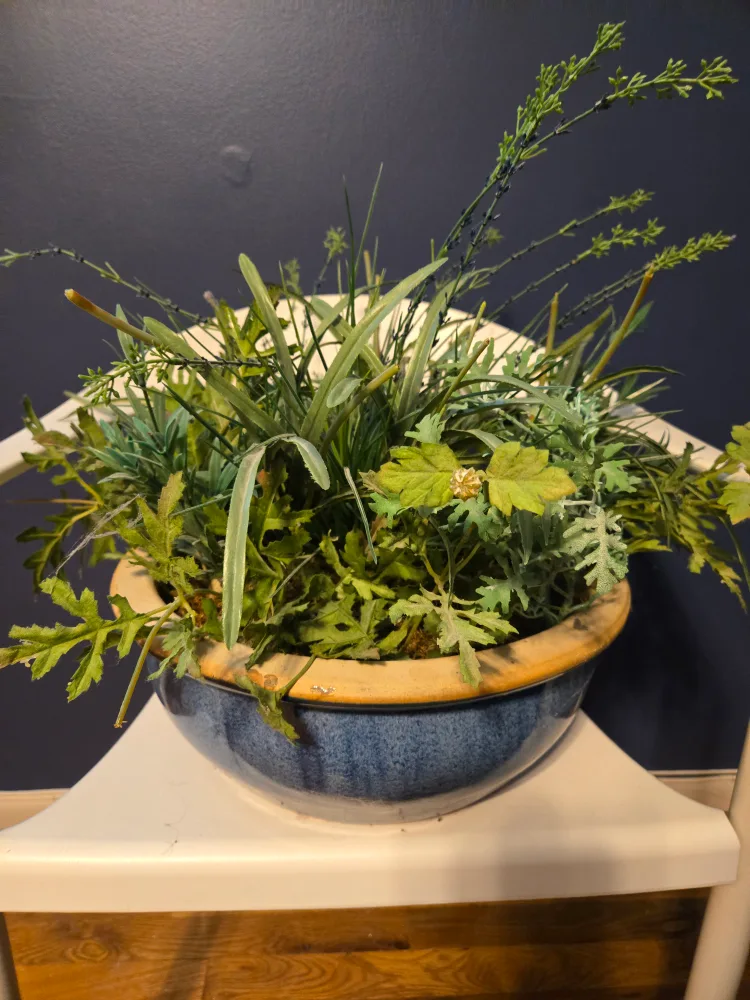 Blue Ceramic Bowl with Artificial Plants image indicator(3)