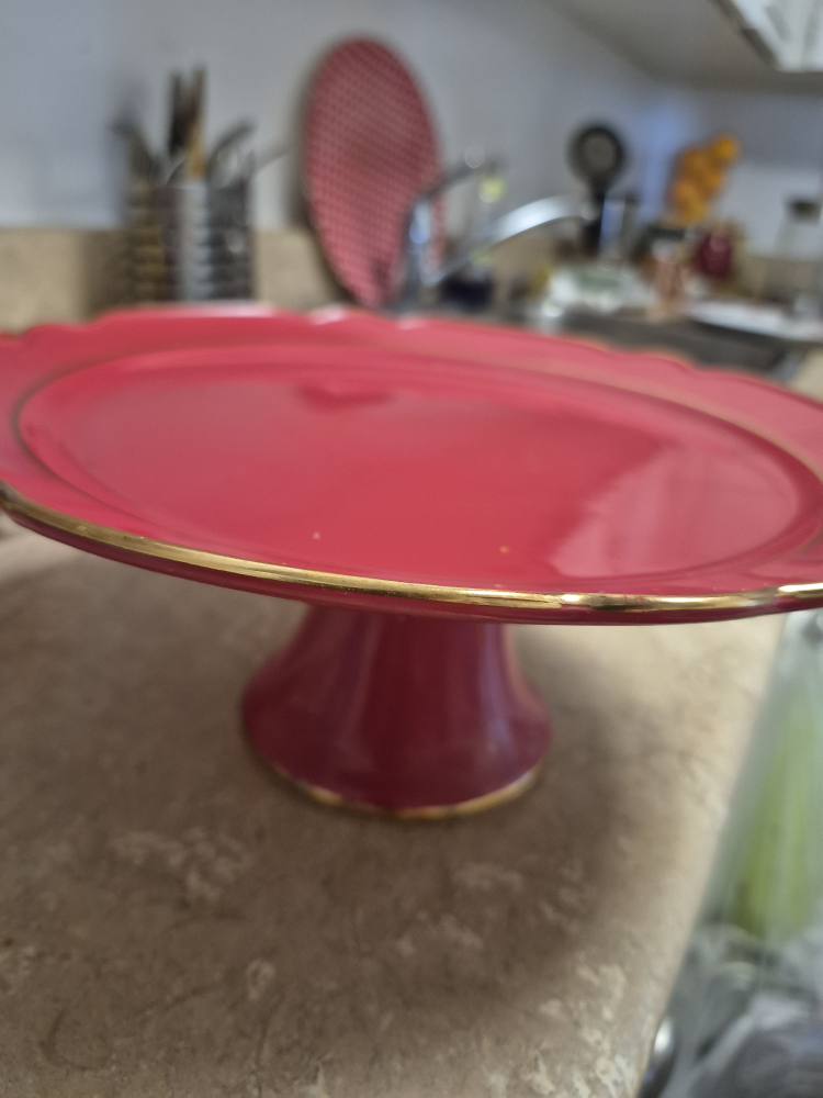 Red Cake Stand with Gold Trim