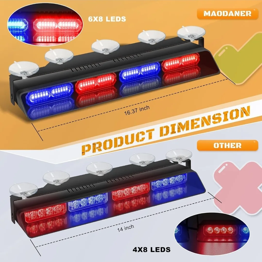48 LED Dash Strobe Light Bar w/ Digital Controller – Red/Blue image indicator(8)