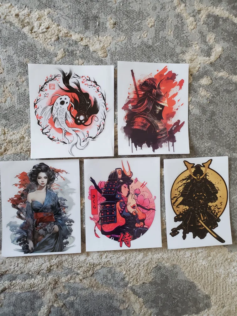 Japanese Style Samurai Geisha Vinyl Waterproof Stickers image indicator(8)