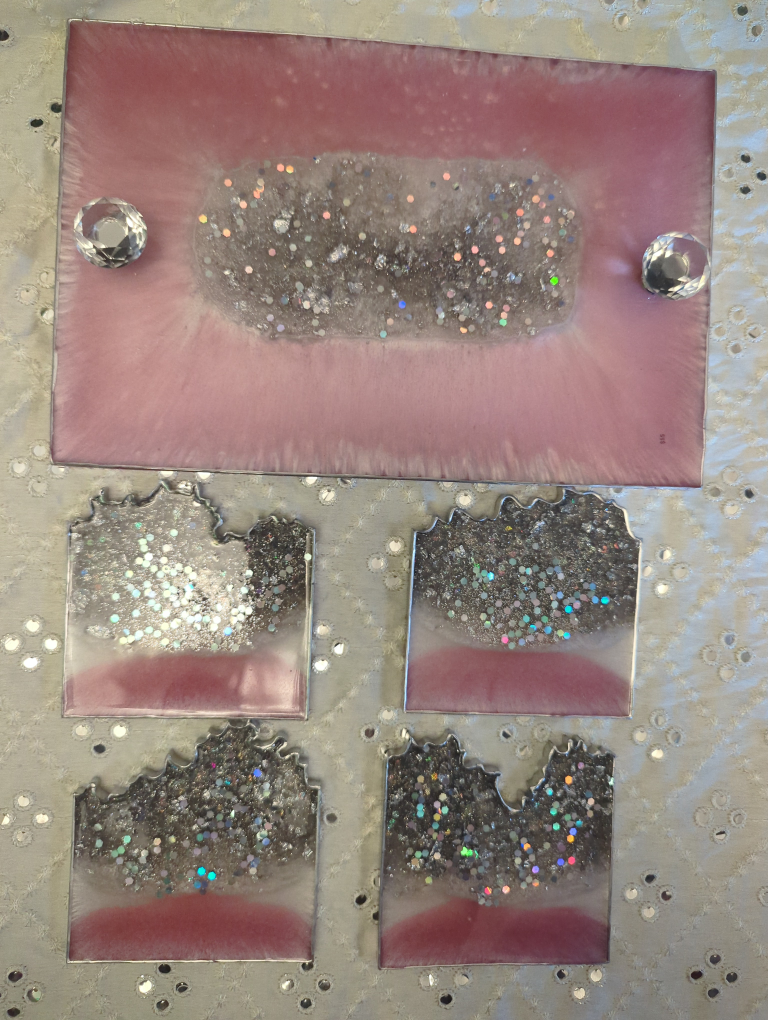 Pink Resin Tray with Coasters Set - photo 3