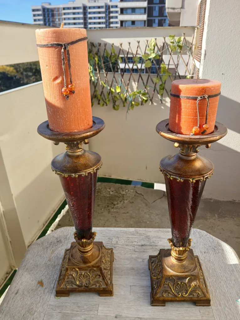 Set of 2 Vintage Brass Candle Holders, +14 inch tall $35 OBO thumbnail