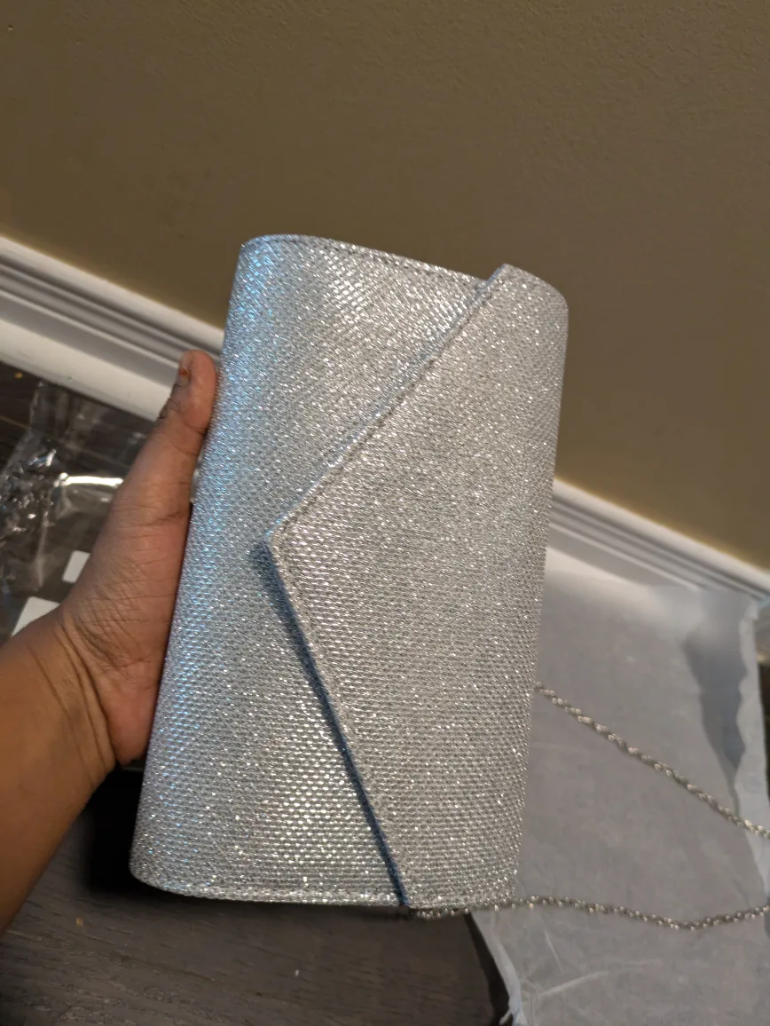 brand new Silver Glitter Clutch with Chain Strap thumbnail