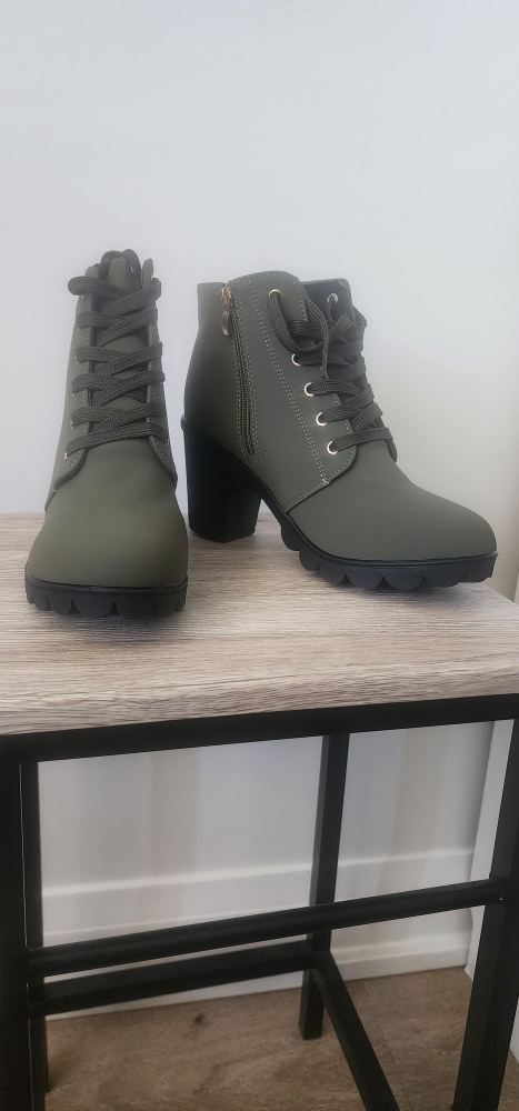 Olive Green Heeled Ankle Boots Size 7