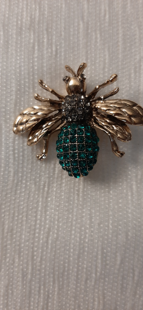 Bee Brooch Pin - Gold & Green