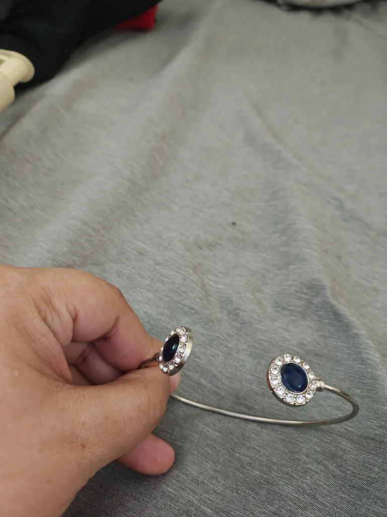 Silver Tone Bangle Bracelet with Blue Stone thumbnail