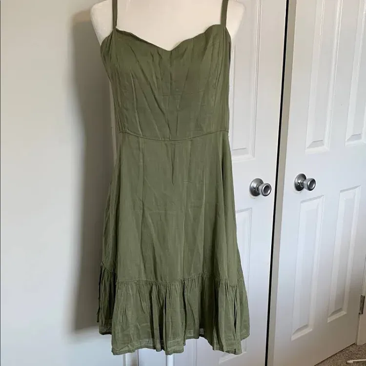 Olive Green Dress linen blend thumbnail