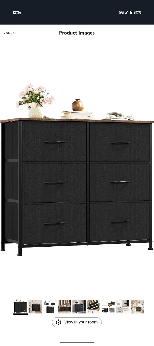 6-Drawer Dresser, Black Fabric Storage Tower thumbnail