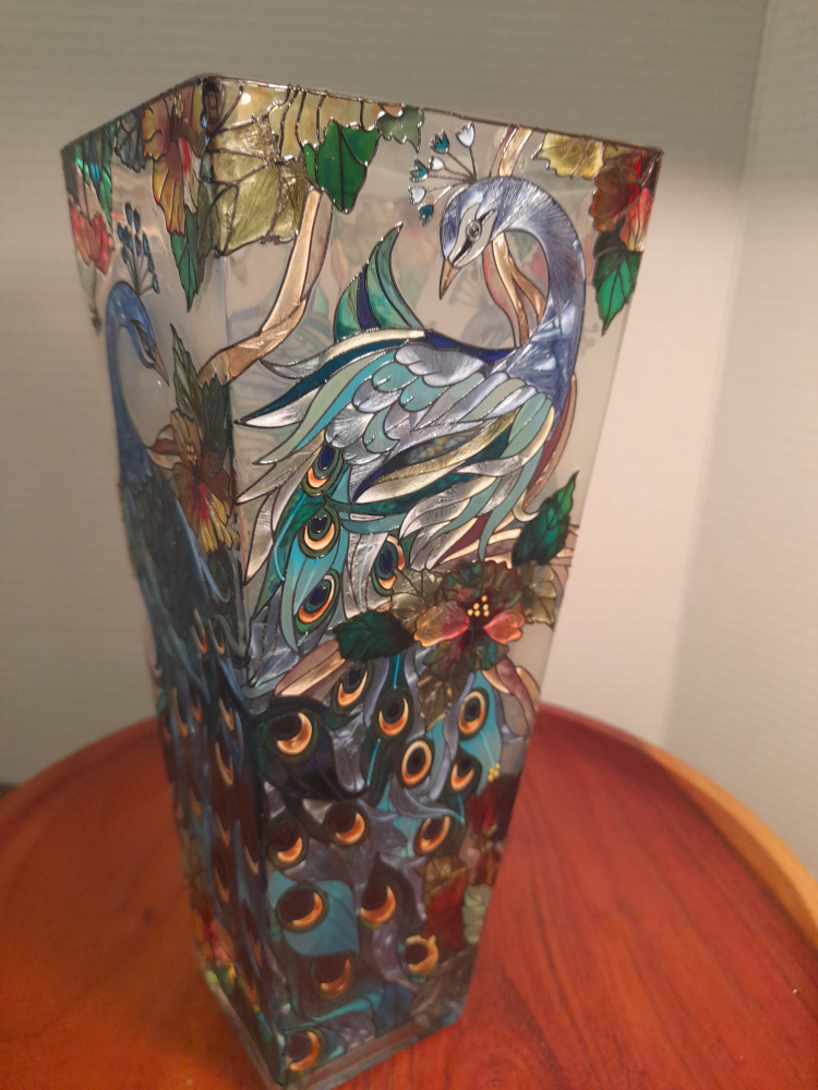 Peacock Design Decorative hand painting glass vase - photo 3