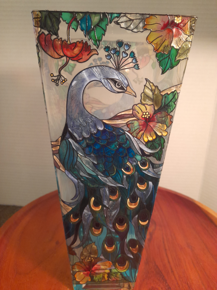 Peacock Design Decorative hand painting glass vase - photo 4