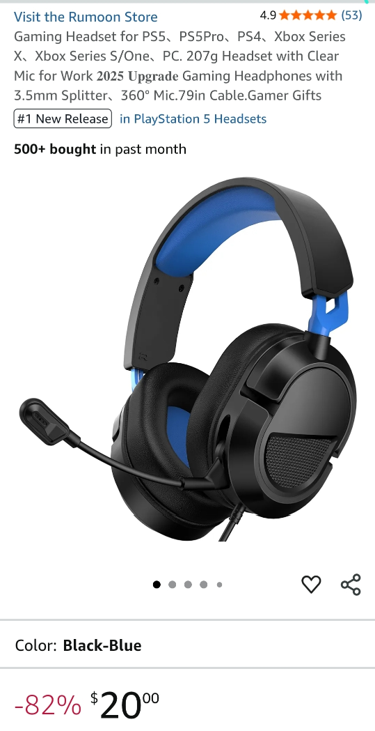Rumoon Gaming Headset - Black & Blue