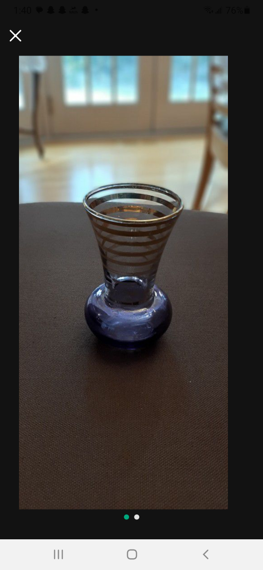 Purple Glass Vase with Gold Stripes