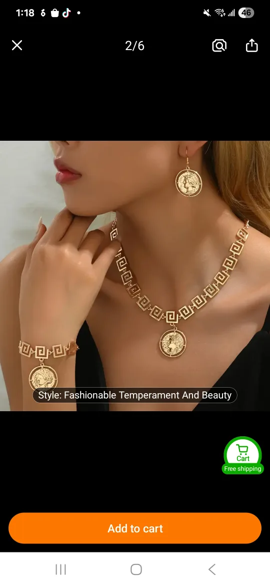 Gold Fashion Jewelry Set (Necklace, Bracelet, Earrings) thumbnail