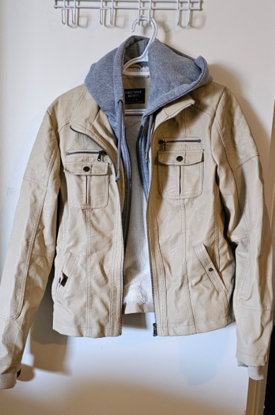 Women's  Beige Leather Jacket - Size Large